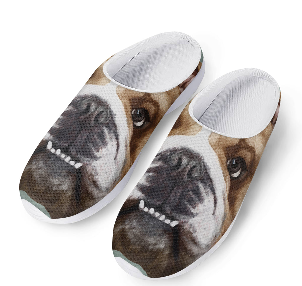 English Bulldog Portrait Print Mesh Casual Shoes