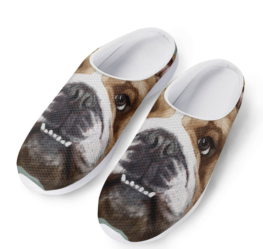 English Bulldog Portrait Print Mesh Casual Shoes