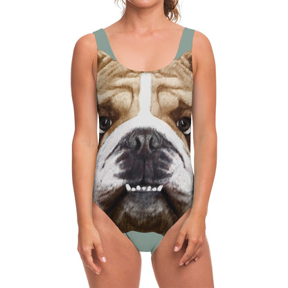 English Bulldog Portrait Print One Piece Swimsuit