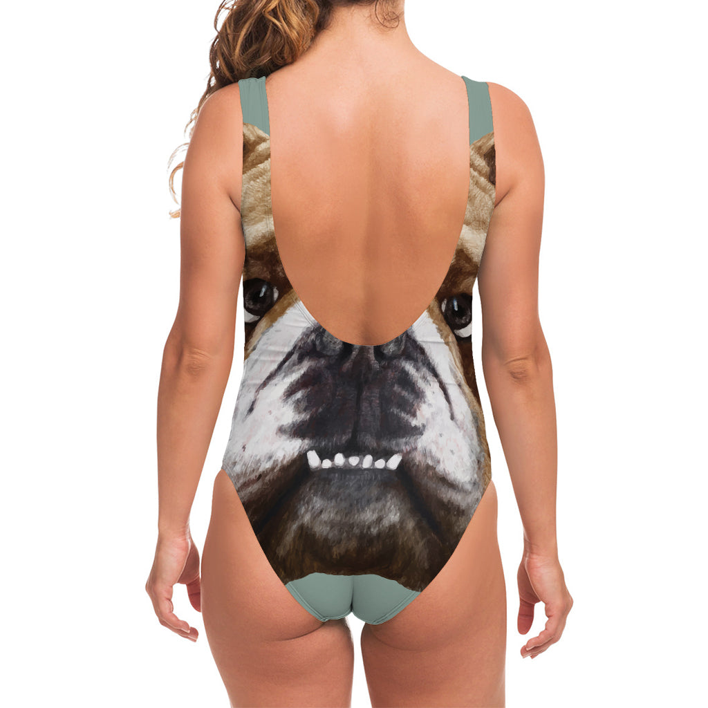 English Bulldog Portrait Print One Piece Swimsuit