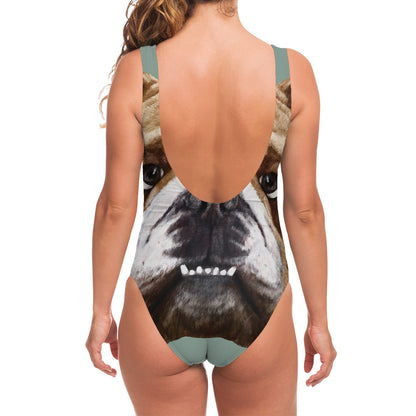 English Bulldog Portrait Print One Piece Swimsuit