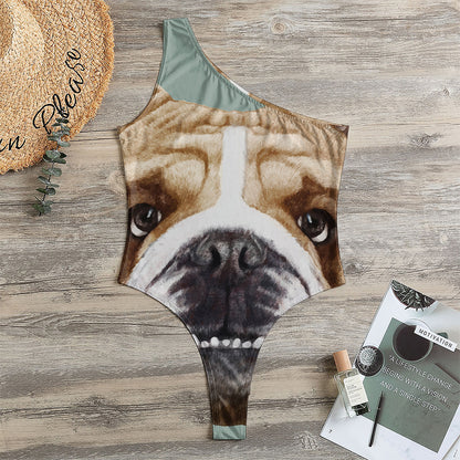English Bulldog Portrait Print One Shoulder Bodysuit