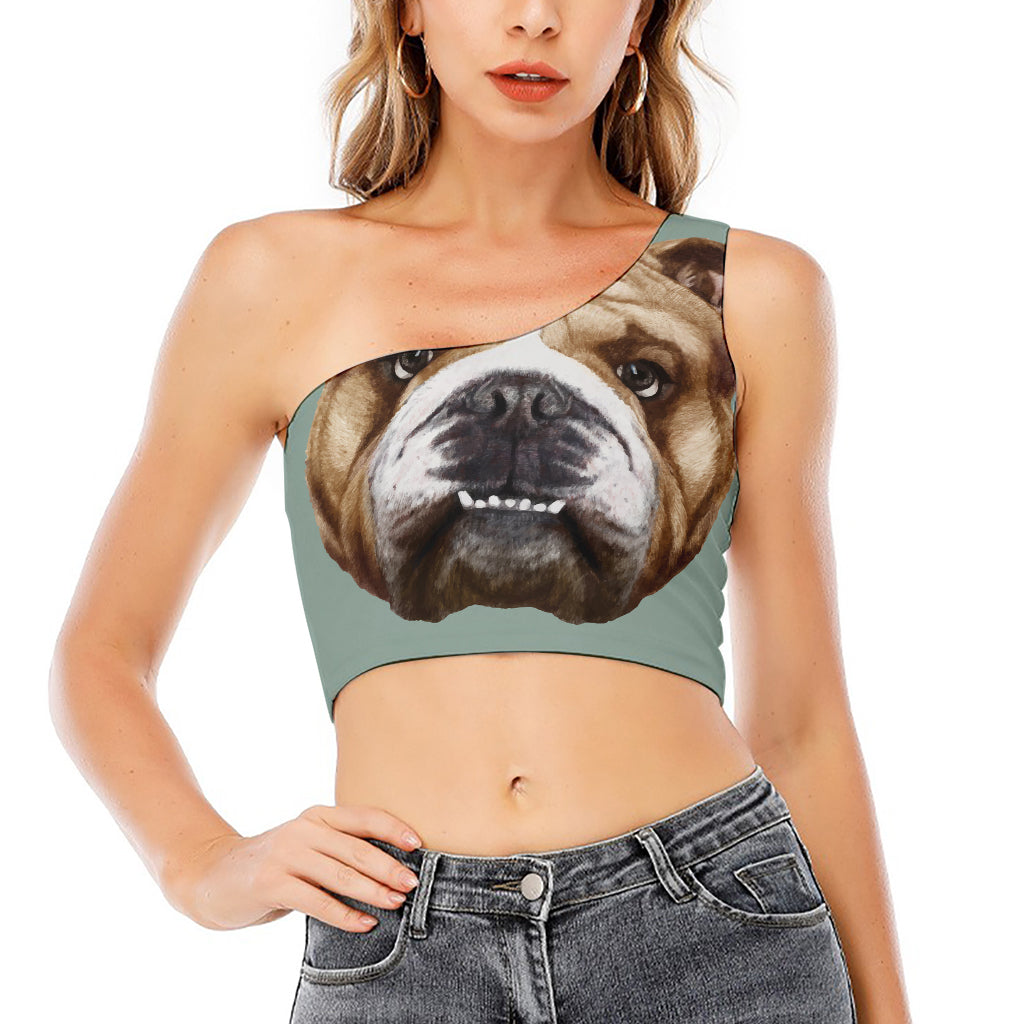 English Bulldog Portrait Print One Shoulder Crop Top