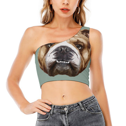 English Bulldog Portrait Print One Shoulder Crop Top