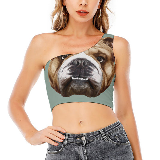 English Bulldog Portrait Print One Shoulder Crop Top