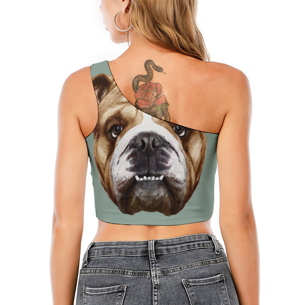 English Bulldog Portrait Print One Shoulder Crop Top