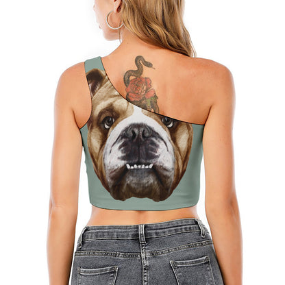 English Bulldog Portrait Print One Shoulder Crop Top
