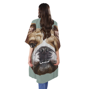 English Bulldog Portrait Print Open Front Beach Cover Up