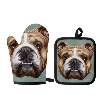 English Bulldog Portrait Print Oven Mitt And Pot Holder Set