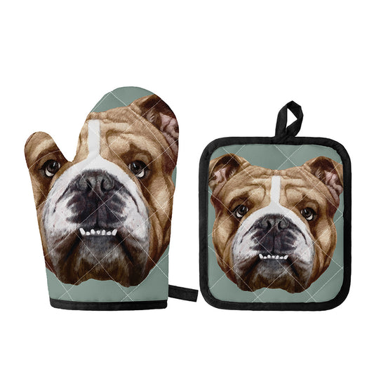 English Bulldog Portrait Print Oven Mitt And Pot Holder Set