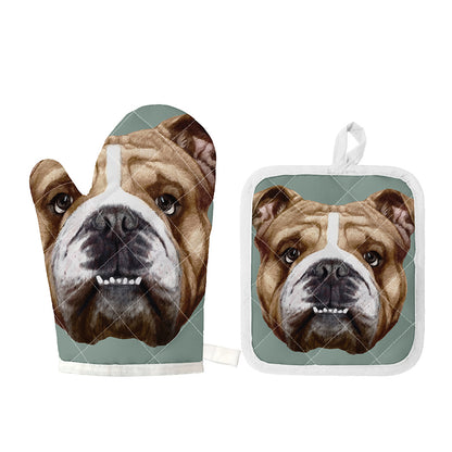 English Bulldog Portrait Print Oven Mitt And Pot Holder Set
