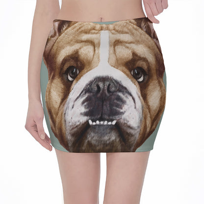 English Bulldog Portrait Print Pencil Mini Skirt