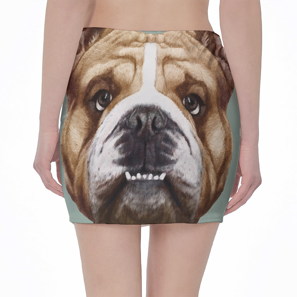 English Bulldog Portrait Print Pencil Mini Skirt
