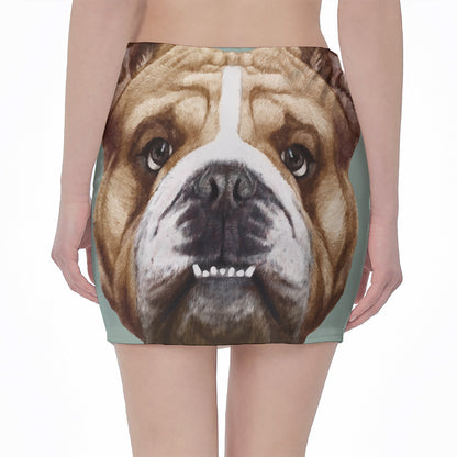 English Bulldog Portrait Print Pencil Mini Skirt