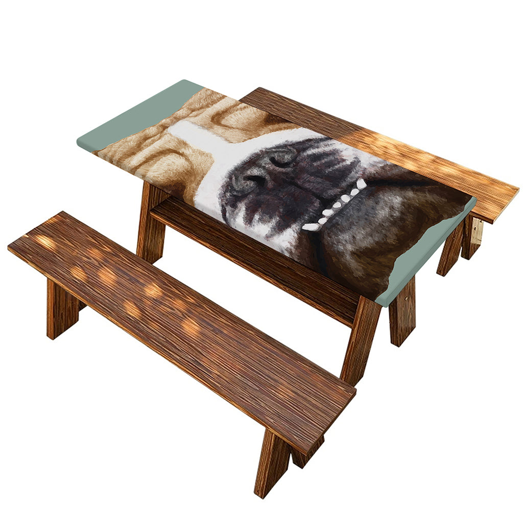 English Bulldog Portrait Print Picnic Table Cover