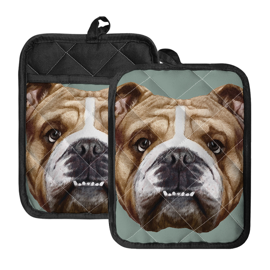 English Bulldog Portrait Print Pot Holders With Pocket