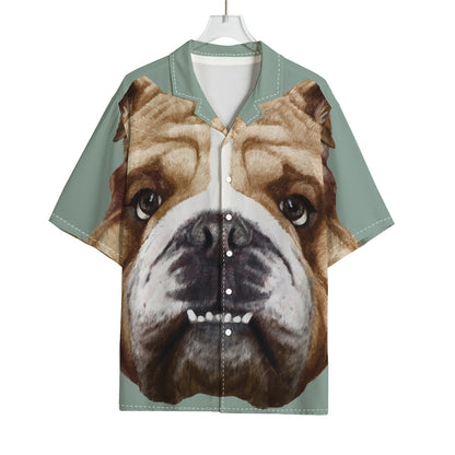 English Bulldog Portrait Print Rayon Hawaiian Shirt