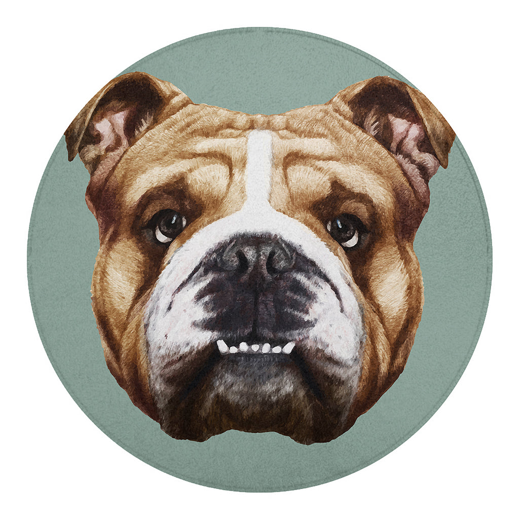English Bulldog Portrait Print Round Blanket