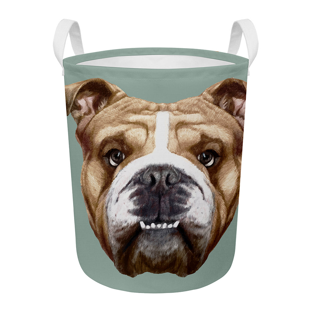 English Bulldog Portrait Print Round Laundry Basket
