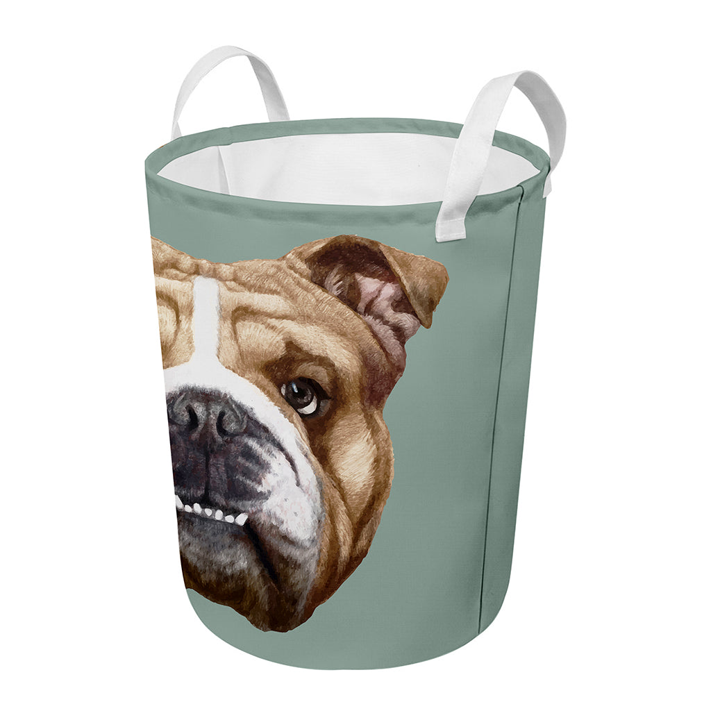 English Bulldog Portrait Print Round Laundry Basket