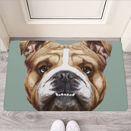 English Bulldog Portrait Print Rubber Doormat