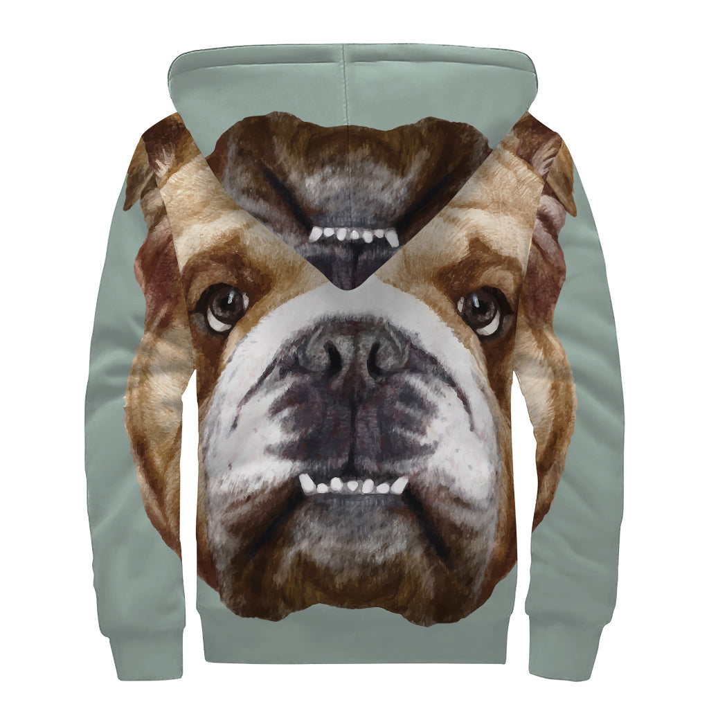 English Bulldog Portrait Print Sherpa Lined Zip Up Hoodie