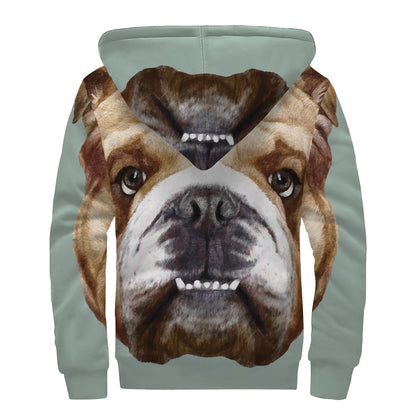 English Bulldog Portrait Print Sherpa Lined Zip Up Hoodie