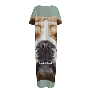 English Bulldog Portrait Print Short Sleeve Long Nightdress