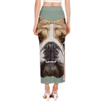 English Bulldog Portrait Print Side Slit Maxi Skirt