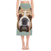 English Bulldog Portrait Print Side Slit Midi Skirt