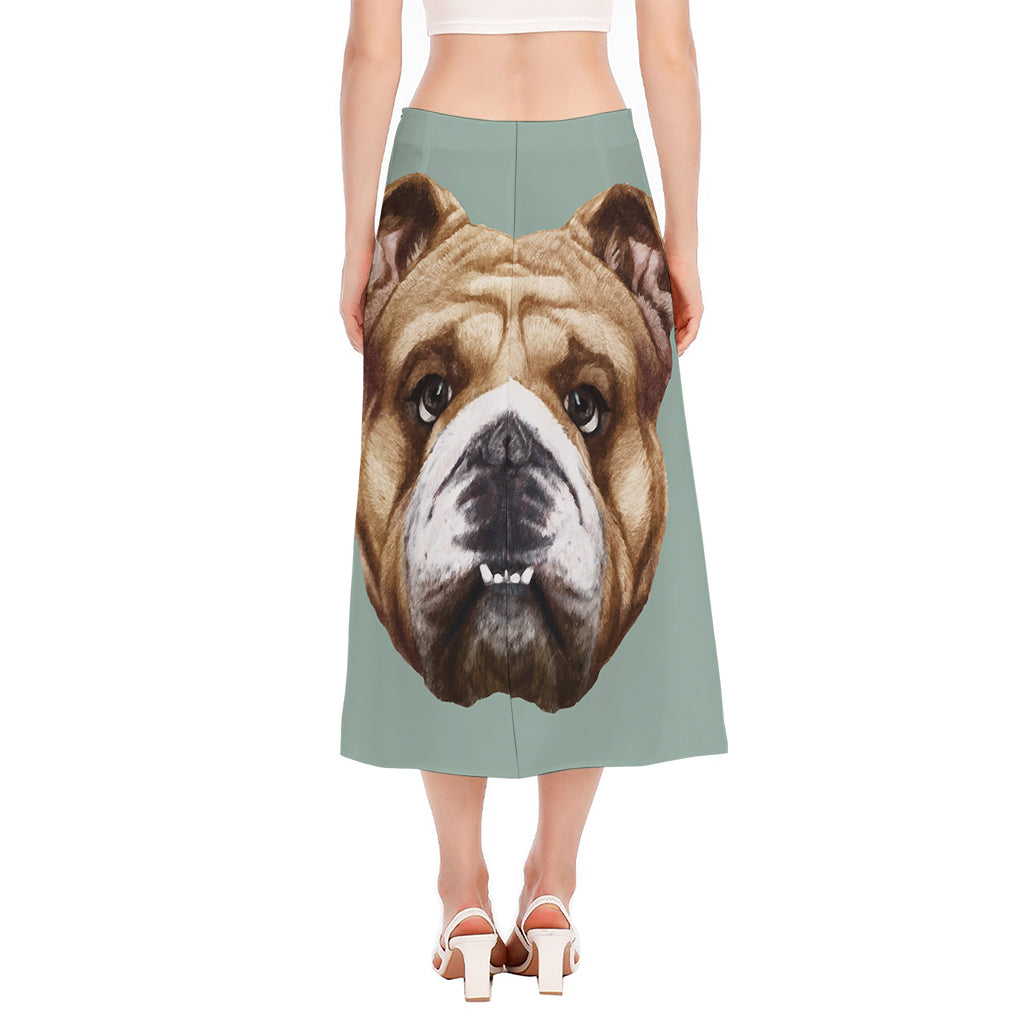 English Bulldog Portrait Print Side Slit Midi Skirt