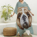 English Bulldog Portrait Print Silk V-Neck Kaftan Dress