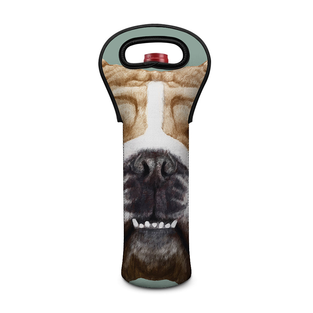 English Bulldog Portrait Print Single Neoprene Wine Tote
