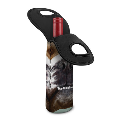 English Bulldog Portrait Print Single Neoprene Wine Tote