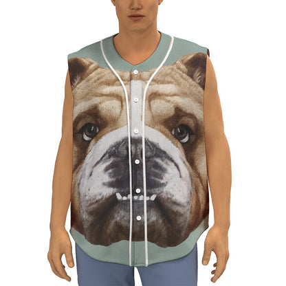 English Bulldog Portrait Print Sleeveless Baseball Jersey