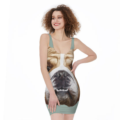 English Bulldog Portrait Print Sleeveless Bodycon Dress