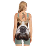 English Bulldog Portrait Print Sleeveless One Piece Swimsuit