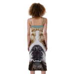 English Bulldog Portrait Print Slim Fit Midi Cami Dress