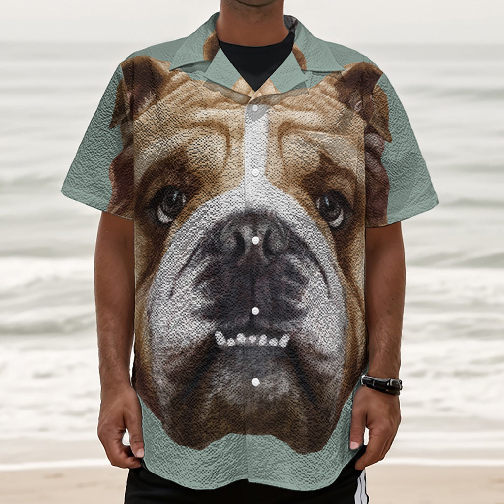 English Bulldog Portrait Print Textured Short Sleeve Shirt