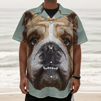 English Bulldog Portrait Print Textured Short Sleeve Shirt