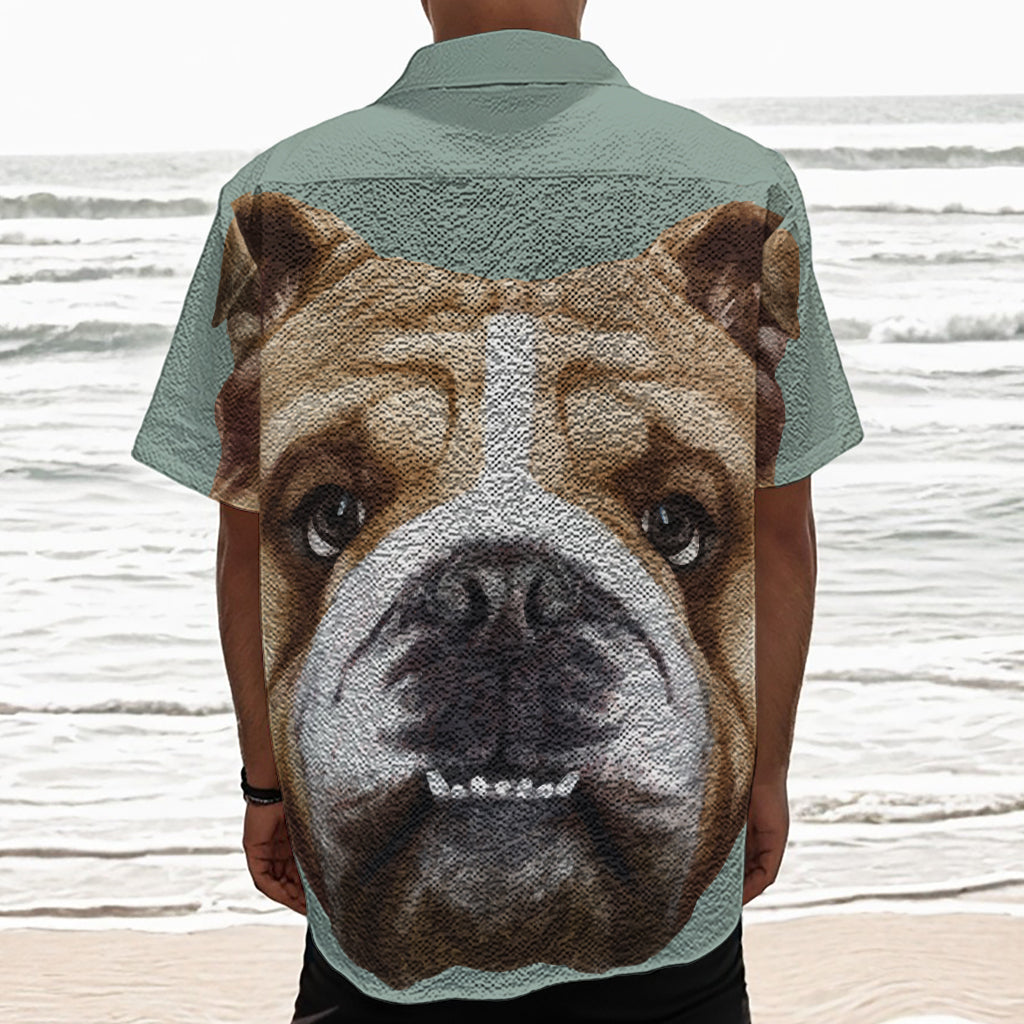 English Bulldog Portrait Print Textured Short Sleeve Shirt