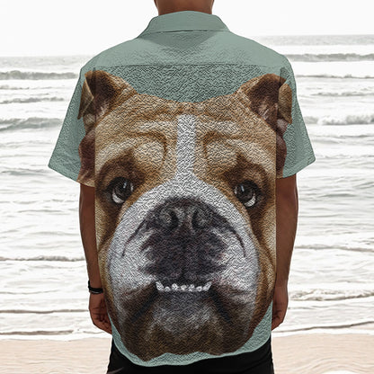 English Bulldog Portrait Print Textured Short Sleeve Shirt