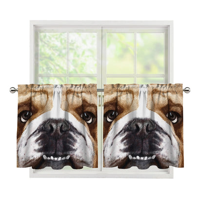 English Bulldog Portrait Print Tier Curtains