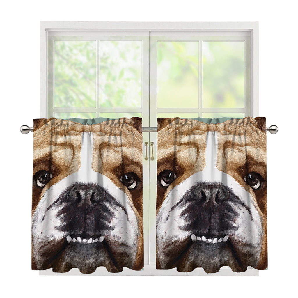 English Bulldog Portrait Print Tier Curtains