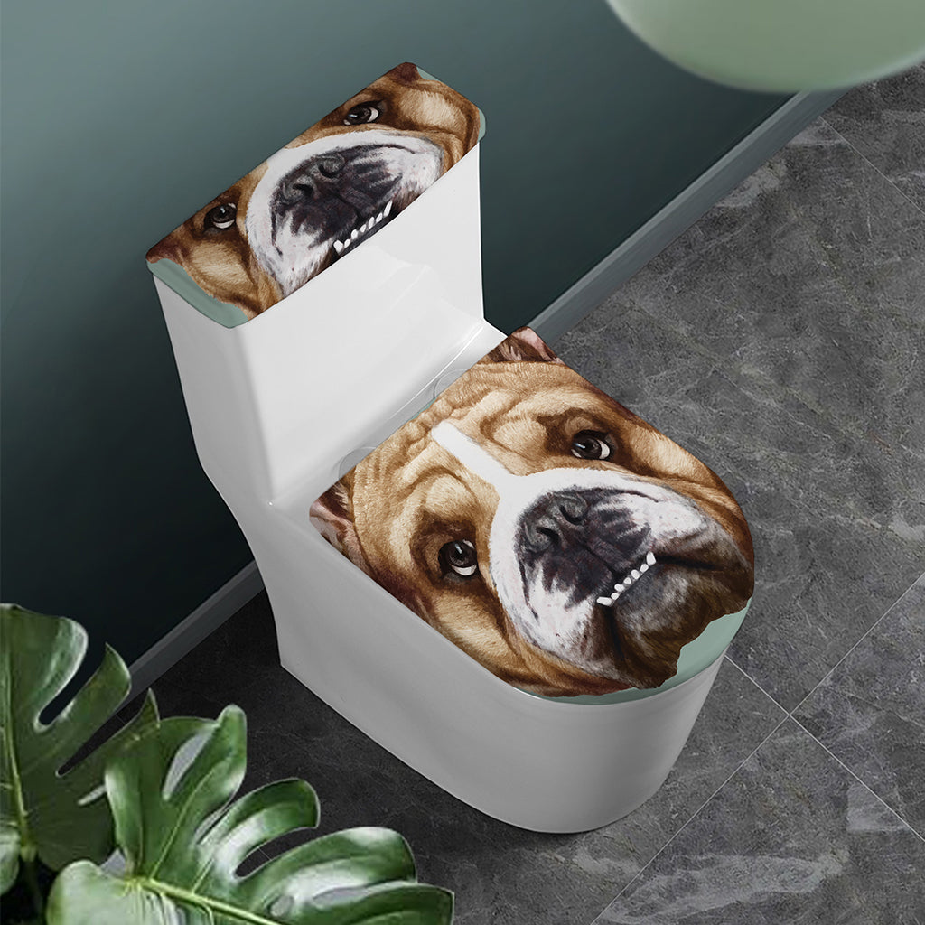 English Bulldog Portrait Print Toilet Lid And Tank Cover Set