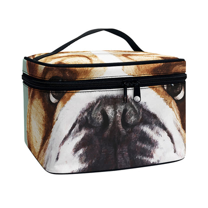 English Bulldog Portrait Print Travel Makeup Bag