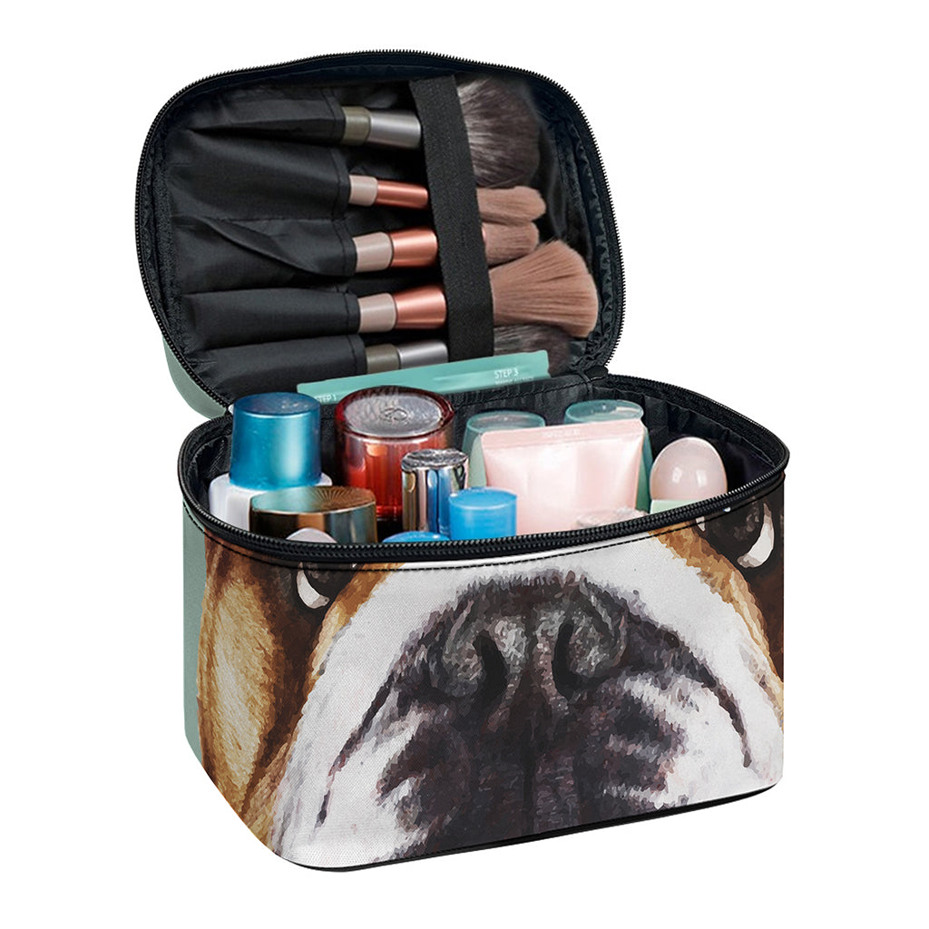 English Bulldog Portrait Print Travel Makeup Bag