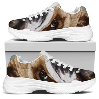 English Bulldog Portrait Print White Chunky Shoes