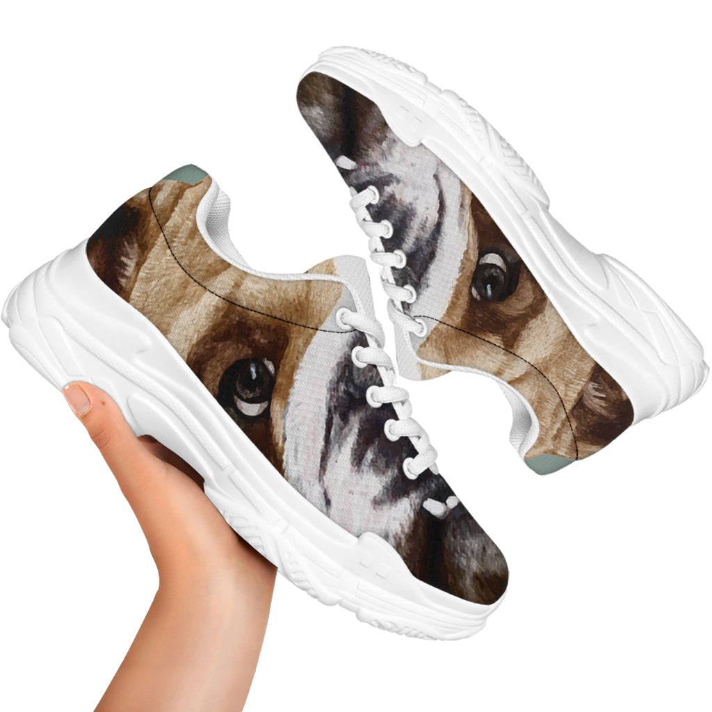 English Bulldog Portrait Print White Chunky Shoes