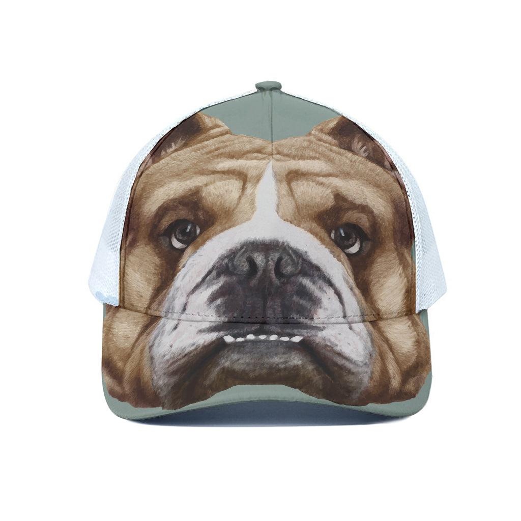 English Bulldog Portrait Print White Mesh Trucker Cap